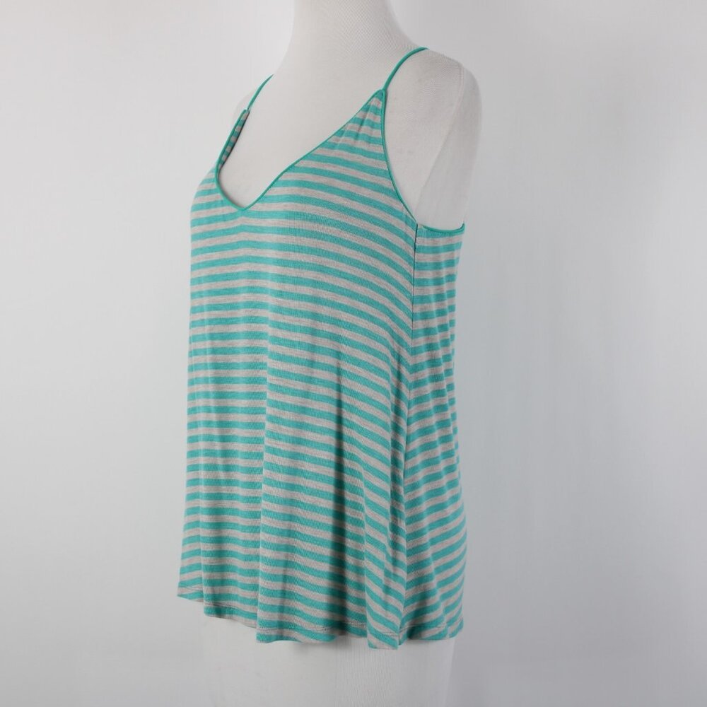 Naked Zebra Sz S Teal Blue Gray Striped V Neck Sleeveless Rayon Spandex Top - Picture 4 of 11